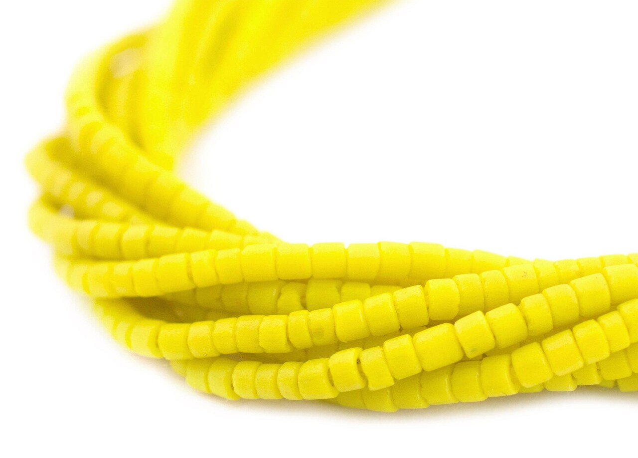 The Bead Chest 2mm Glass Seed Beads - Full Strand of Afghani Tribal Beads (Yellow) - Bunch of 10 Strands